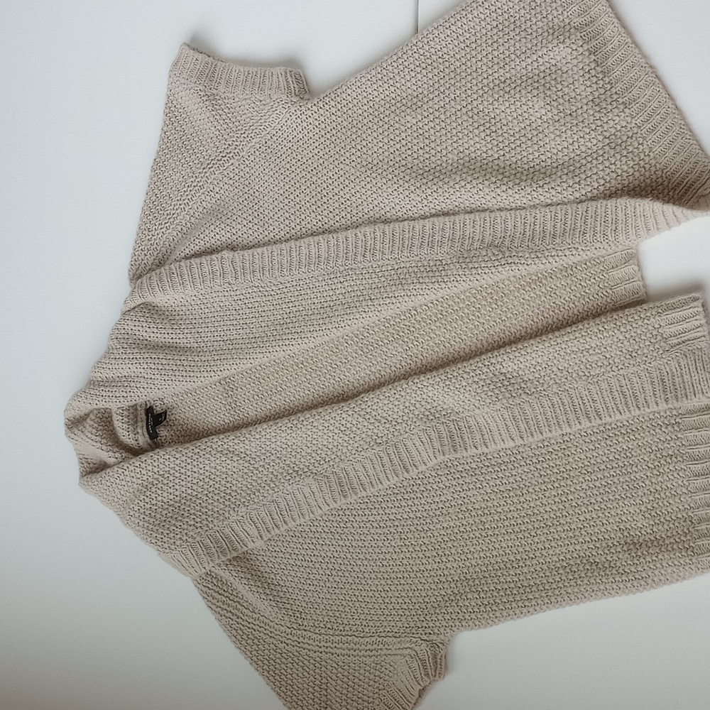 Ann Taylor Oatmeal Short Sleeve Open Front Shawl Collar Wool Alpaca Cardigan S